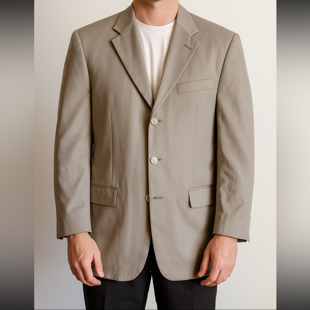Mens XL Blazer Sport Coat Vintage Suit Jacket Tazio 42R Tan Khaki Neutral Formal